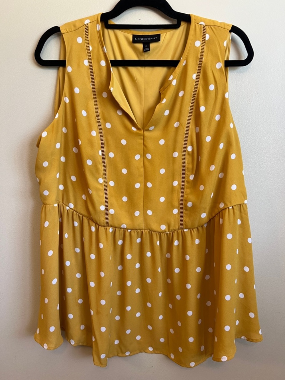 Lane Bryant Yellow White Polka Dot Peplum Blouse Size 14 Sleeveless Top